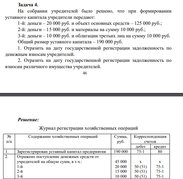 Задача 4. На собрании учредителей было решено, что при формировании уставного капитала учредители передают: