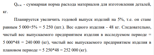 Чистый вес, выпускаемого предприятием изделия, составляет 48 кг. Годовой выпуск – 5000 изделий. Действующий коэффициент использования материала 0,75.