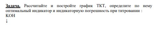 Задача. Рассчитайте и постройте график ТКТ, определите по нему оптимальный индикатор и индикаторную погрешность при титровании : KOH ↓ NH2-C6H4-COOH (аминобензойная кислота) Кд (NH2-C6H4-COOH) = 1.4·10-5