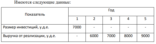 Имеются следующие данные: Показатель Год 1 2 3 4 5 Размер инвестиций, у.д.е. 7000 - - - - Выручка от реализации, у.д.е. - 6000 7000 8000 9000 Амортизация, % - 10 10 10 10 Текущие расходы, налоги, у.д.е. - 1000 1100 1200 2400 Определите простую норму прибыли и период окупаемости.