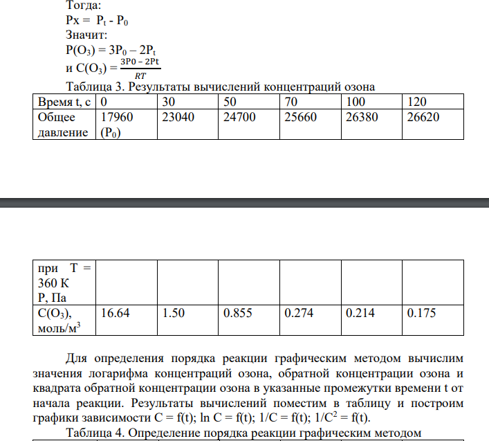 Реакция А: 203 = 302; T = 360 K = 160 с Общее давление Р, кПа 0 17,96 30 23,04 50 _24,70 70 25,66 100 120 26,38 26,62