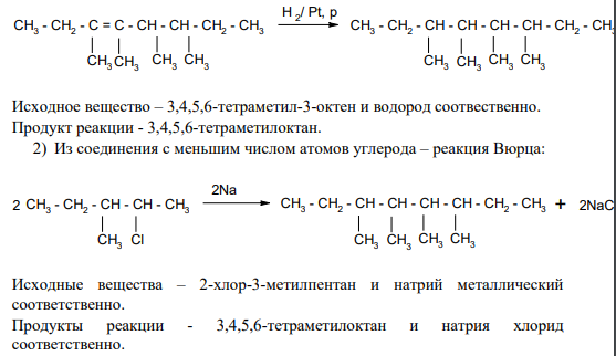 Вариант № 4 1. Получите 3,4,5,6-тетраметилоктан из соединений с тем же числом, с меньшим числом и с большим числом углеродных атомов. Исходные вещества и продукты реакции назовите по всем номенклатурам.