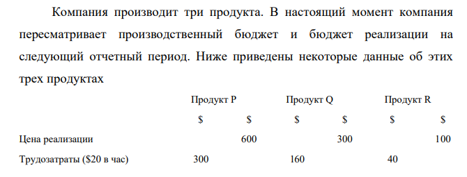 Компания производит три продукта. В настоящий момент компания пересматривает производственный бюджет и бюджет реализации на следующий отчетный период.