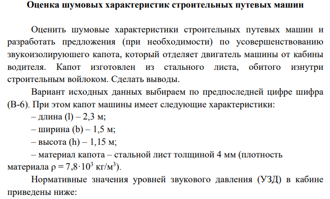 Оценка шумовых характеристик строительных путевых машин. Оценить шумовые характеристики строительных путевых машин и разработать предложения (при необходимости) по усовершенствованию звукоизолирующего капота, который отделяет двигатель машины от кабины водителя.
