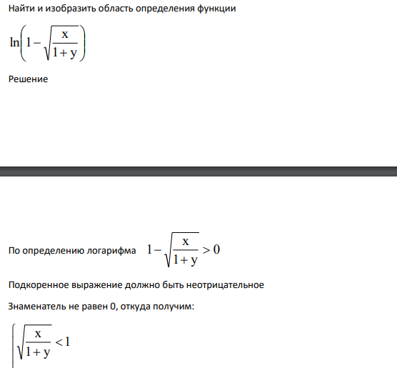 Найти и изобразить область определения функции 1 y x ln 1