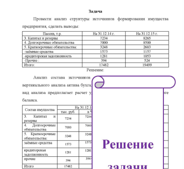 Задача Провести анализ структуры источников формирования имущества предприятия, сделать выводы: Пассив, т.р. 3. Капитал и резервы 4. Долгосрочные обязательства 5. Краткосрочные обязательства: заёмные средства кредиторская задолженность Прочие