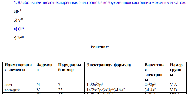Наибольшее число неспаренных электронов в возбужденном состоянии может иметь атом: