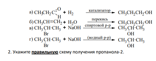 Укажите правильную схему получения пропанола-2.