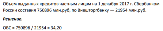 Объем выданных кредитов частным лицам на 1 декабря 2017 г. Сбербанком России составил 750896 млн.руб, по Внешторгбанку — 21954 млн.руб.