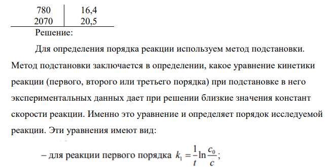 Определение кинетических характеристик простых односторонних реакций Для реакции (табл. 6) определите порядок и константу скорости всеми возможными способами, пользуясь данными о ходе процесса во времени