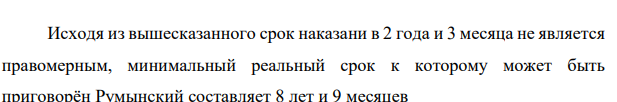 20.11.2012 г. Румынский осужден по ч. 1 ст. 158 УК РФ к лишению свободы сроком на 1 год условно с испытательным сроком 2 года.