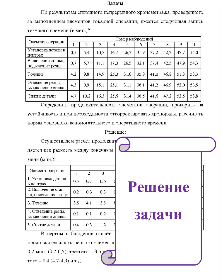 Задача По результатам сплошного непрерывного хронометража, проведенного за выполнением элементов токарной операции, имеется следующая запись текущего времени (в мин. )?