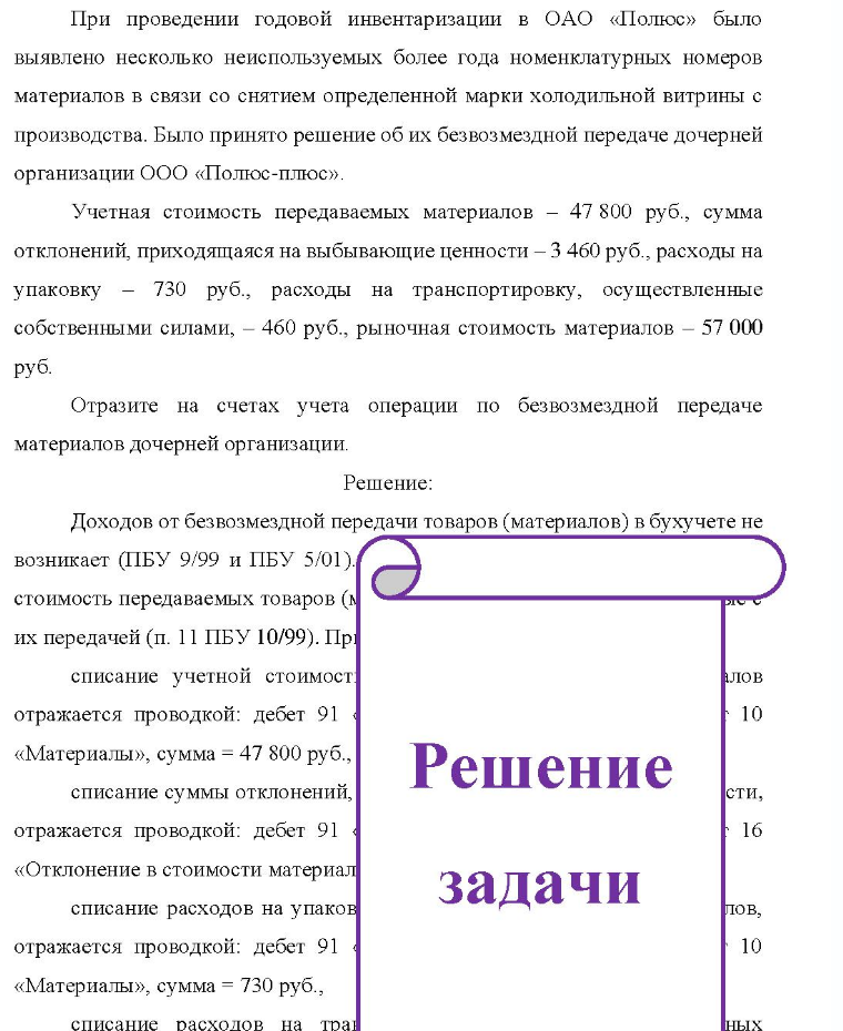 При проведении годовой инвентаризации в ОАО «Полюс» было выявлено несколько неиспользуемых более года номенклатурных номеров материалов в связи со снятием определенной марки холодильной витрины с производства. Было принято решение об их