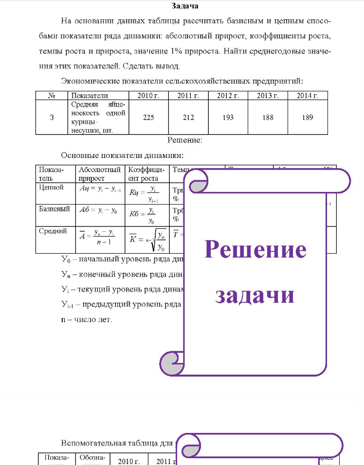 Задача На основании данных таблицы рассчитать базисным и цепным спосо- бами показатели ряда динамики: абсолютный прирост, коэффициенты роста, темпы роста и прироста, значение 1% прироста. Найти среднегодовые значе- ния этих показателей.