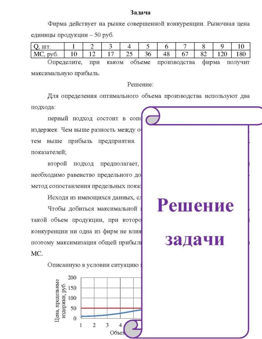 Фирма действует на рынке совершенной конкуренции. Рыночная цена единицы продукции - 50 руб. Q, шт. 6 [MC, руб. 36 67 82 120 180 Определите, при каком объеме производства фирма получит максимальную прибыль. Решение: