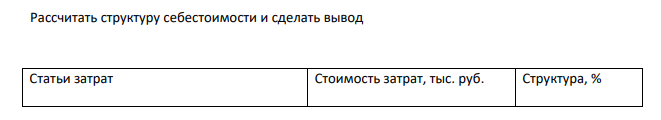 Рассчитать структуру себестоимости и сделать вывод