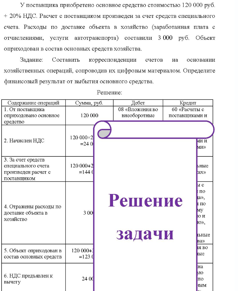 У поставщика приобретено основное средство стоимостью 120 000 руб. + 2 + 20% НДС. Расчет с поставщиком произведен за счет средств специального счета. Расходы по доставке объекта в хозяйство (заработанная плата с отчислениями, услуги