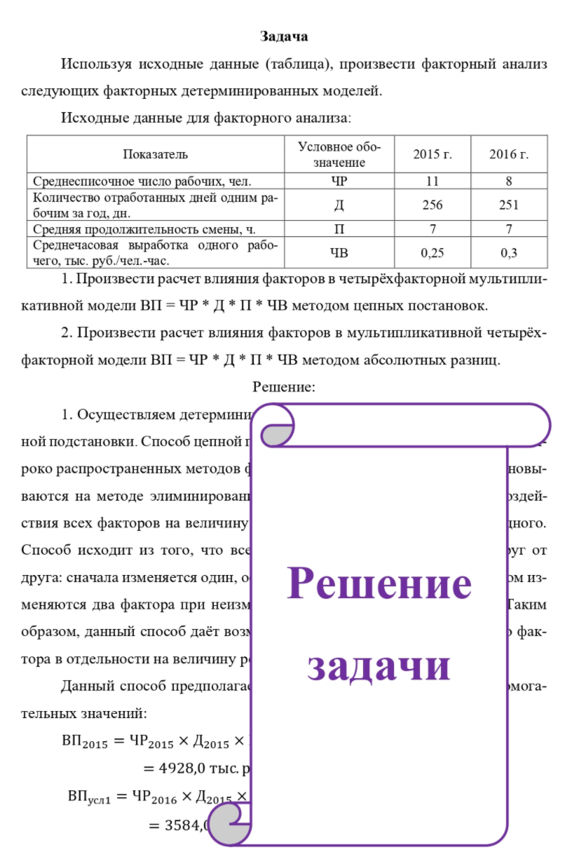 Используя исходные данные (таблица), произвести факторный анализ следующих факторных детерминированных моделей. Исходные данные для факторного анализа: Показатель Условное обо- значение 2015 г. 2016 г.