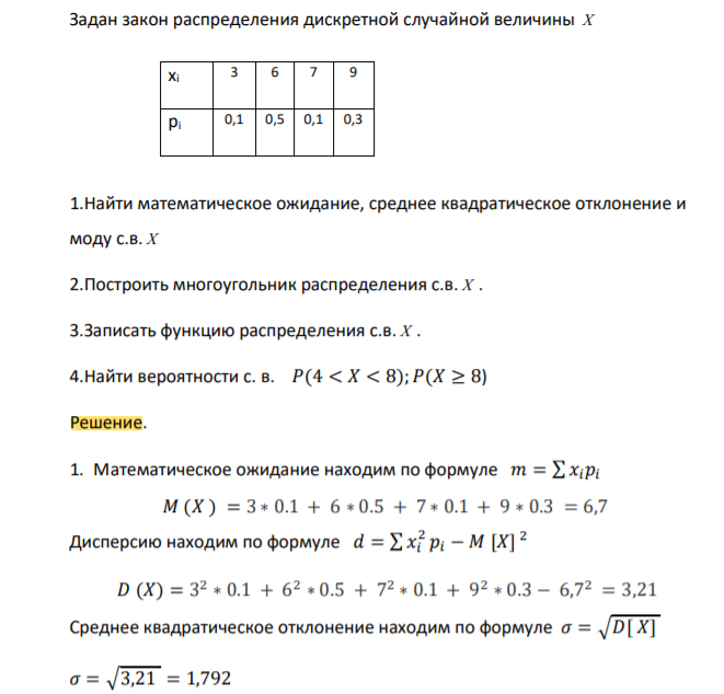 Задан закон распределения дискретной случайной величины X