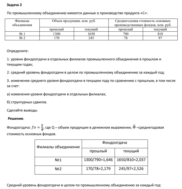 По промышленному объединению имеются данные о производстве продукта «С»: Филиалы объединения Объем продукции, млн. руб. Среднегодовая стоимость основных производственных фондов, млн. руб.