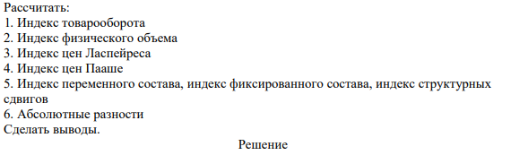 Рассчитать: 1. Индекс товарооборота 2. Индекс физического объема