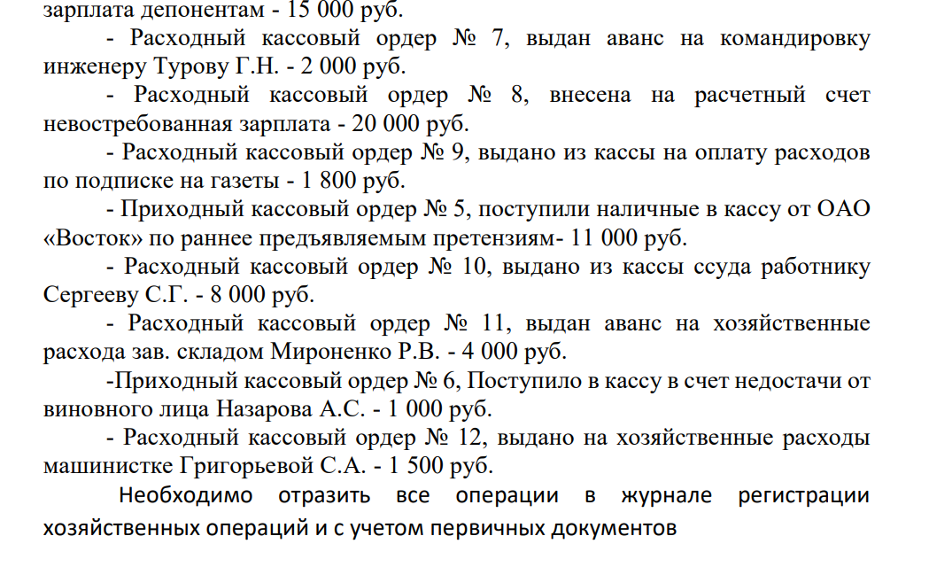 Исходные данные: 1) Остаток по счету 50 на 1 февраля 20___ г. - 1 000 руб. 2) Хозяйственные операции за февраль 20___ г. по счету 50 - Расходный кассовый ордер № 2, выдана инженеру Сидорову А.Ф. сумма перерасхода по авансовому отчету № 10. -500 руб.