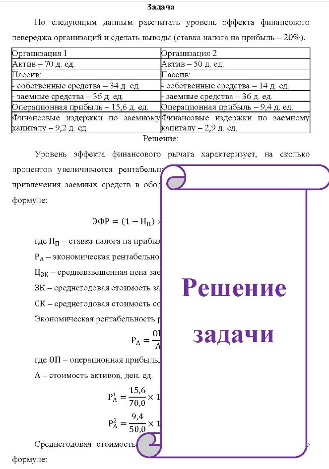 Задача По следующим данным рассчитать уровень эффекта финансового левереджа организаций и сделать выводы (ставка налога на прибыль - 20%).