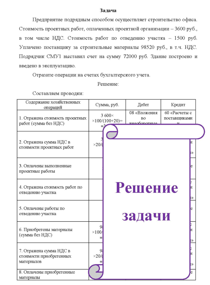 Предприятие подрядным способом осуществляет строительство офиса. Стоимость проектных работ, оплаченных проектной организации - 3600 руб., в том числе НДС.