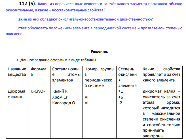 Какие из перечисленных веществ и за счёт какого элемента проявляют обычно окислительные, а какие – восстановительные свойства? Какие из них обладают окислительно-восстановительной двойственностью? Ответ обосновать положением элемента в периодической системе и проявляемой степенью окисления.