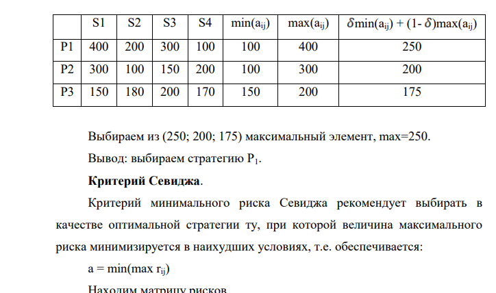 Выберите оптимальную стратегию (Р) выпуска пластмассовых изделий при различных состояниях внешней среды (S) для компании, производящей хозяйственные товары из пластмассы, основываясь на критерии максимина. Необходимая информация для принятия решения приведена в таблице эффективности производства (дохода). Стратегии Состояние среды