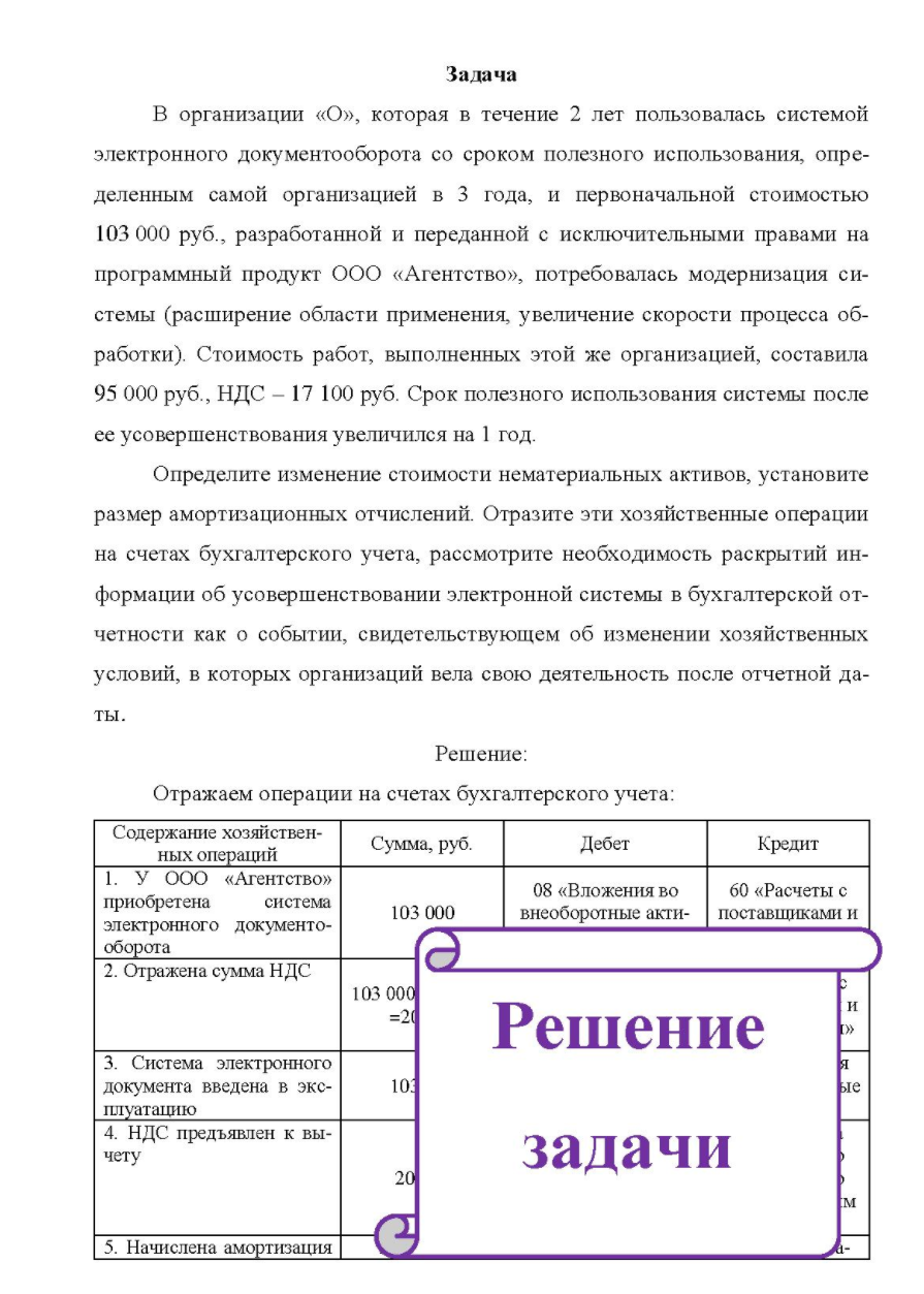 В организации «О», которая в течение 2 лет пользовалась системой электронного документооборота со сроком полезного использования, опре- деленным самой организацией в 3 года, и первоначальной стоимостью 103 000 руб. ,