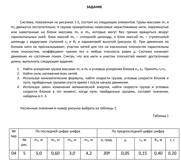 Расчетно-графическая работа по физике № 1 «КИНЕМАТИКА, ДИНАМИКА И ЗАКОНЫ СОХРАНЕНИЯ»