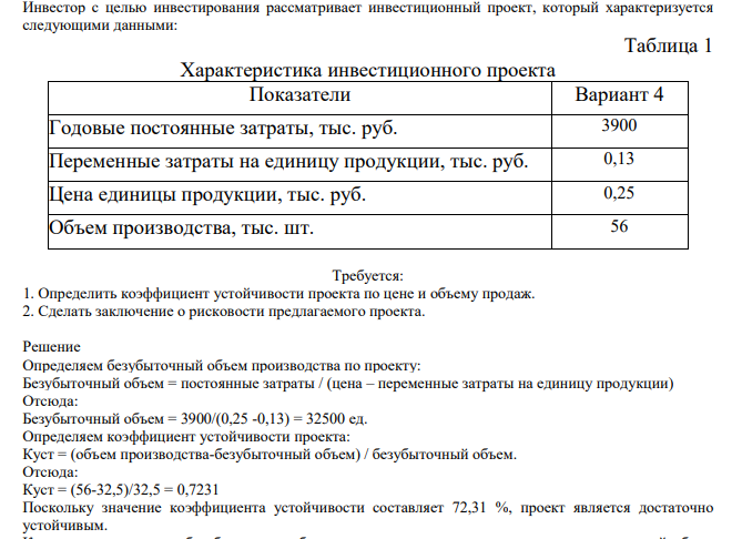 Инвестор с целью инвестирования рассматривает инвестиционный проект, который характеризуется следующими данными: Таблица 1 Характеристика инвестиционного проекта