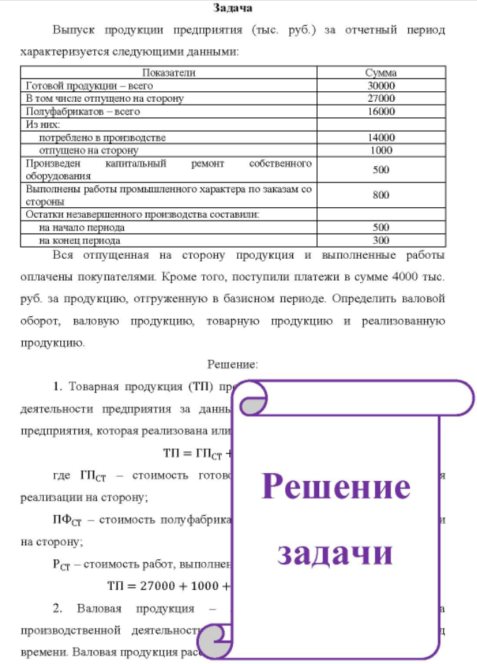 Выпуск продукции предприятия (тыс. руб. ) за отчетный период характеризуется следующими данными: Показатели Готовой продукции - всего В том числе отпущено на сторону Полуфабрикатов - всего Из них: потреблено в производстве отпушено на сторону