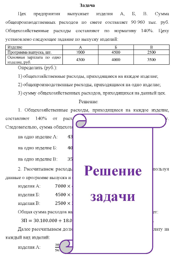Цех предприятия выпускает изделия A, Б, B. Сумма общепроизводственных расходов по смете составляет 90 960 тыс. руб. Общехозяйственные расходы составляют по нормативу 140%. Цеху установлено следующее задание по выпуску изделий: Изделие Программа выпуска, шт. Основная зарплата по одно изделие, руб.