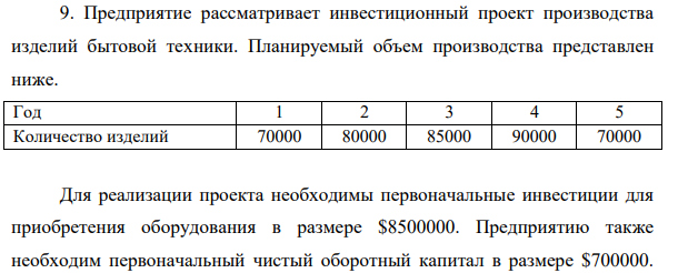 Предприятие рассматривает  инвестиционный проект производства изделий бытовой техники. Планируемый объем производства представлен ниже.