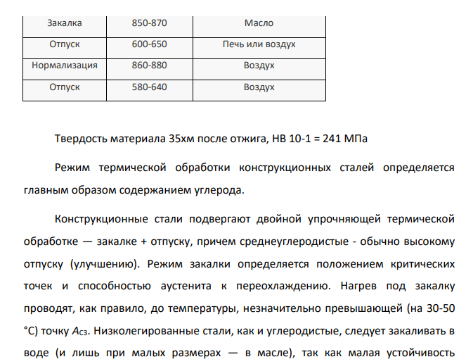 Вал изготовлен из 35ХМ марки стали. Назначьте и обоснуйте режим термической обработки, объяснив влияние легирования на превращения, происходящие на всех этапах обработки стали.