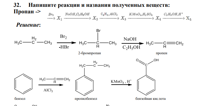 Напишите реакции и названия полученных веществ: Пропан ->
