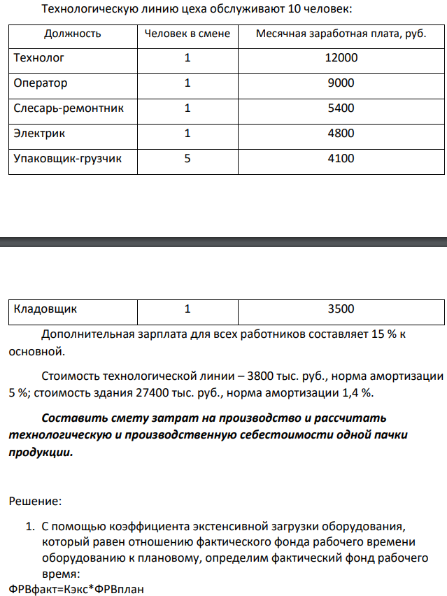 Часовая производительность оборудования по производству подушечек с начинкой составляет 250 кг. Запланированный годовой фонд рабочего времени составляет 2000 ч, коэффициент экстенсивной загрузки оборудования – 0,9, а интегральный коэффициент – 0,85.