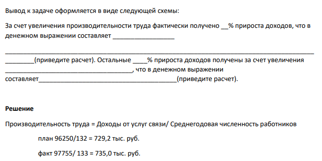 Имеются данные о доходах и среднегодовой численности работников организации связи. По данным своего варианта рассчитайте показатели (расчет с точностью до 0,1)
