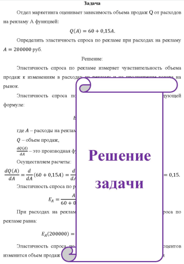 Отдел маркетинга оценивает зависимость объема продаж Q от расходов на рекламу А функцией: Q(A) = 60 + 0,15A.