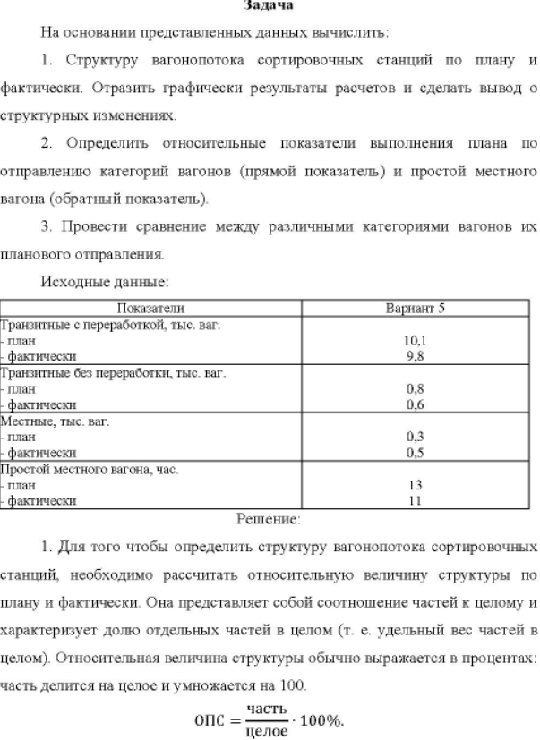 На основании представленных данных вычислить: 1. Структуру вагонопотока сортировочных станций по плану и фактически.