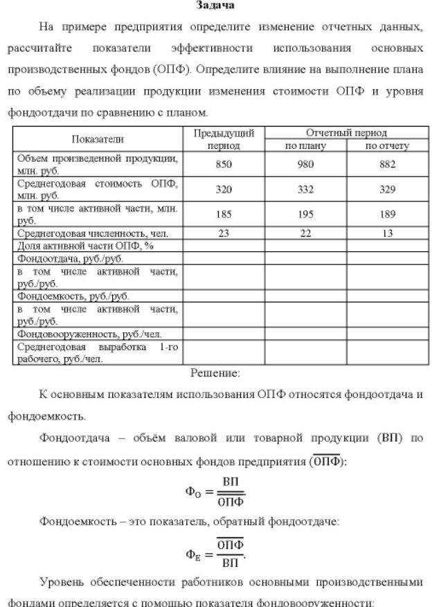 На примере предприятия определите изменение отчетных данных, рассчитайте показатели эффективности использования основных производственных фондов (ОПФ).