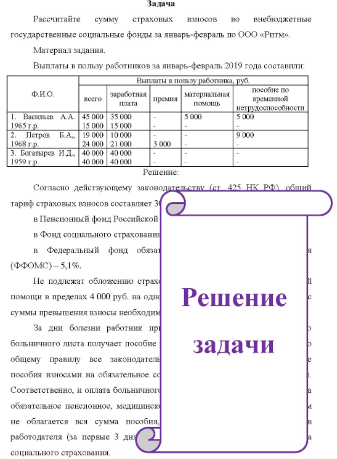 Рассчитайте сумму страховых взносов во внебюджетные государственные социальные фонды за январь-февраль по ООО «Ритм». Материал задания