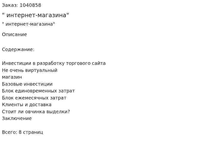 "Бизнес-план интернет-магазина" 