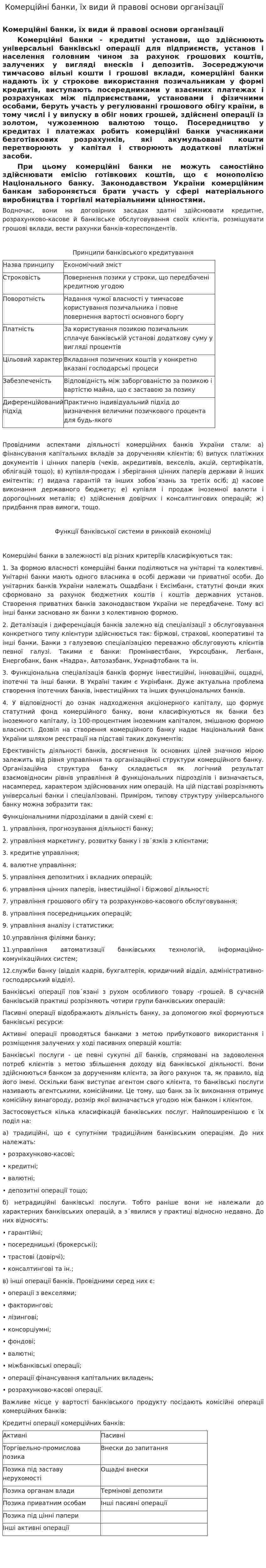  Комерційні банки, їх види й правові основи організації