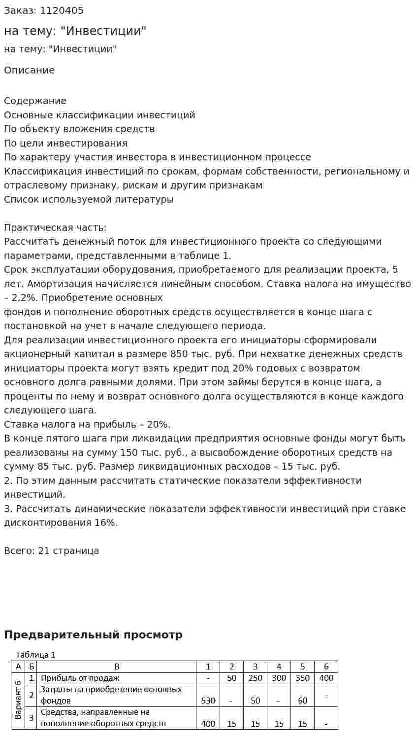 Контрольная работа на тему: "Инвестиции" 