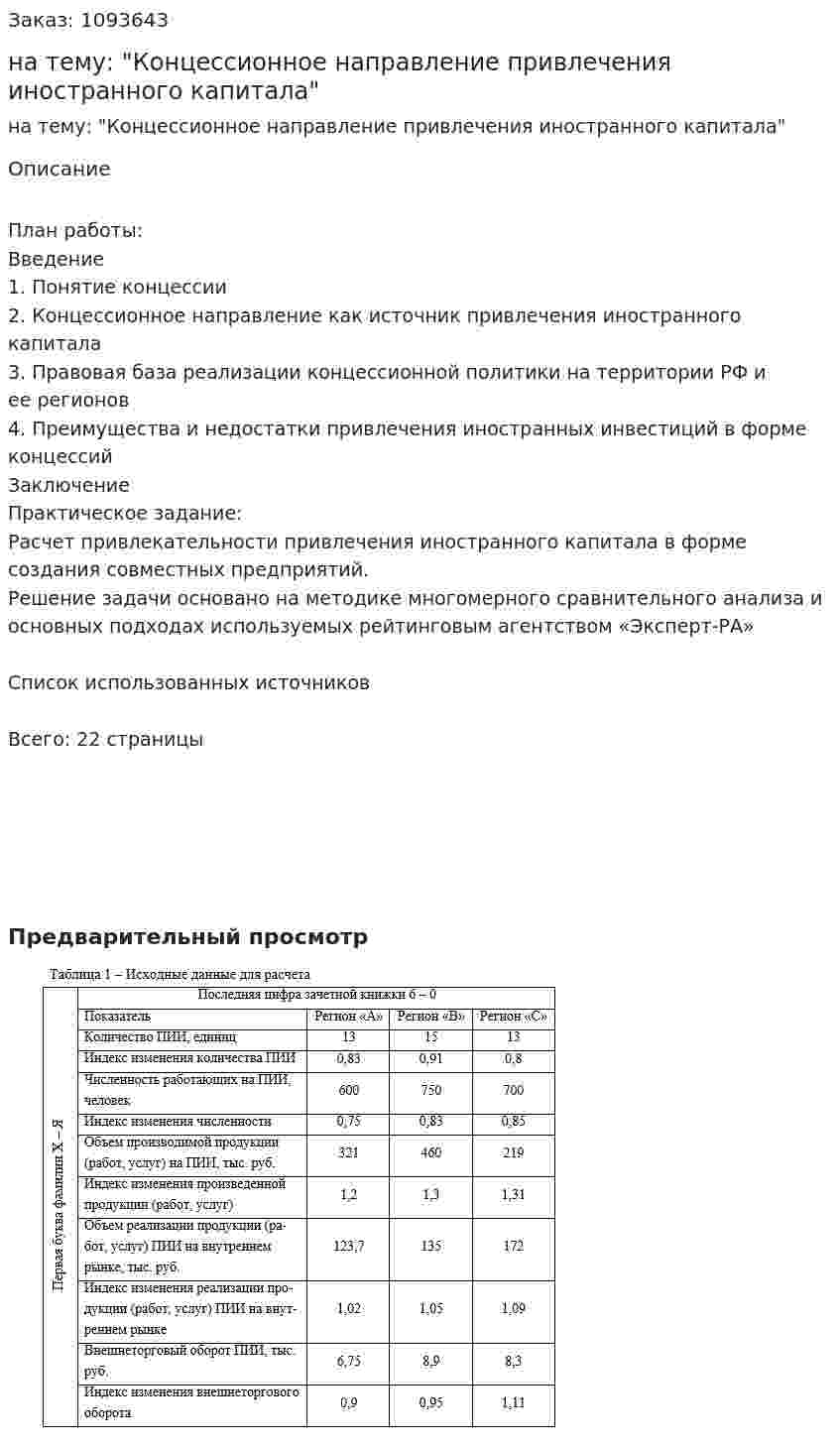 Контрольная работа на тему: "Концессионное направление привлечения иностранного капитала" 