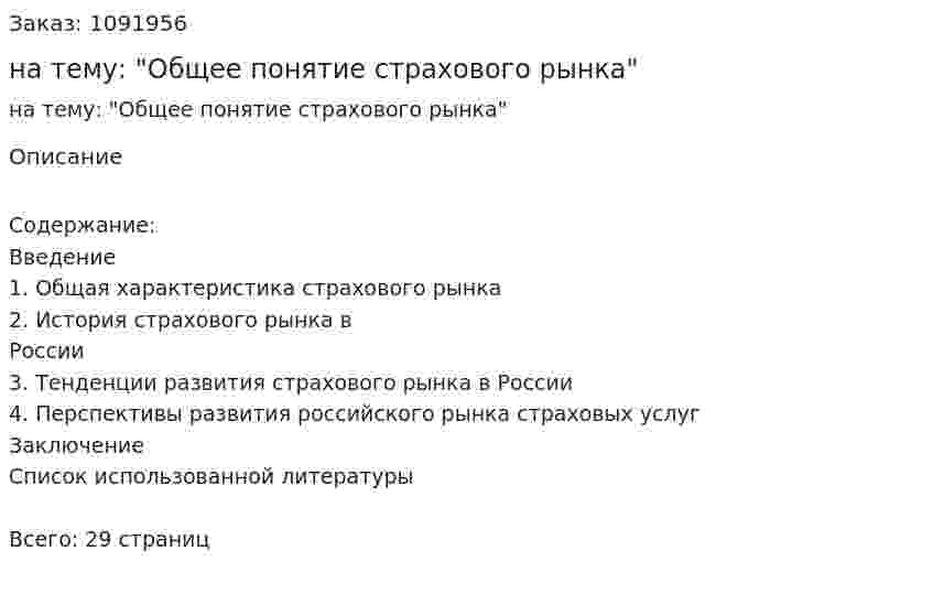 Курсовая работа на тему: "Общее понятие страхового рынка" 