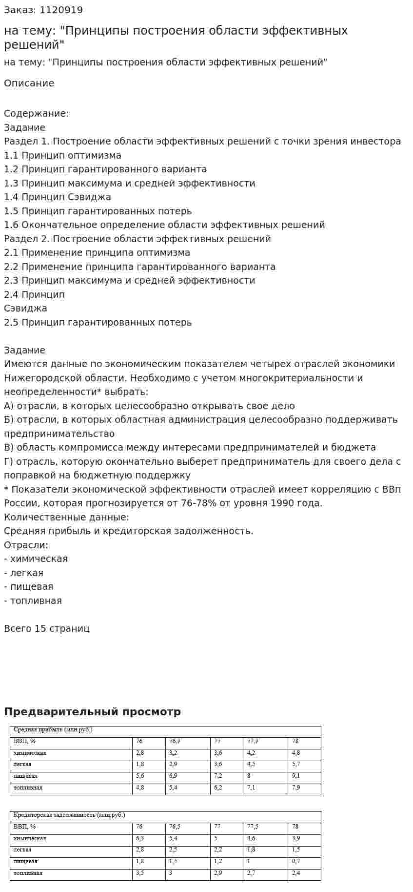 Курсовая работа на тему: "Принципы построения области эффективных решений" 